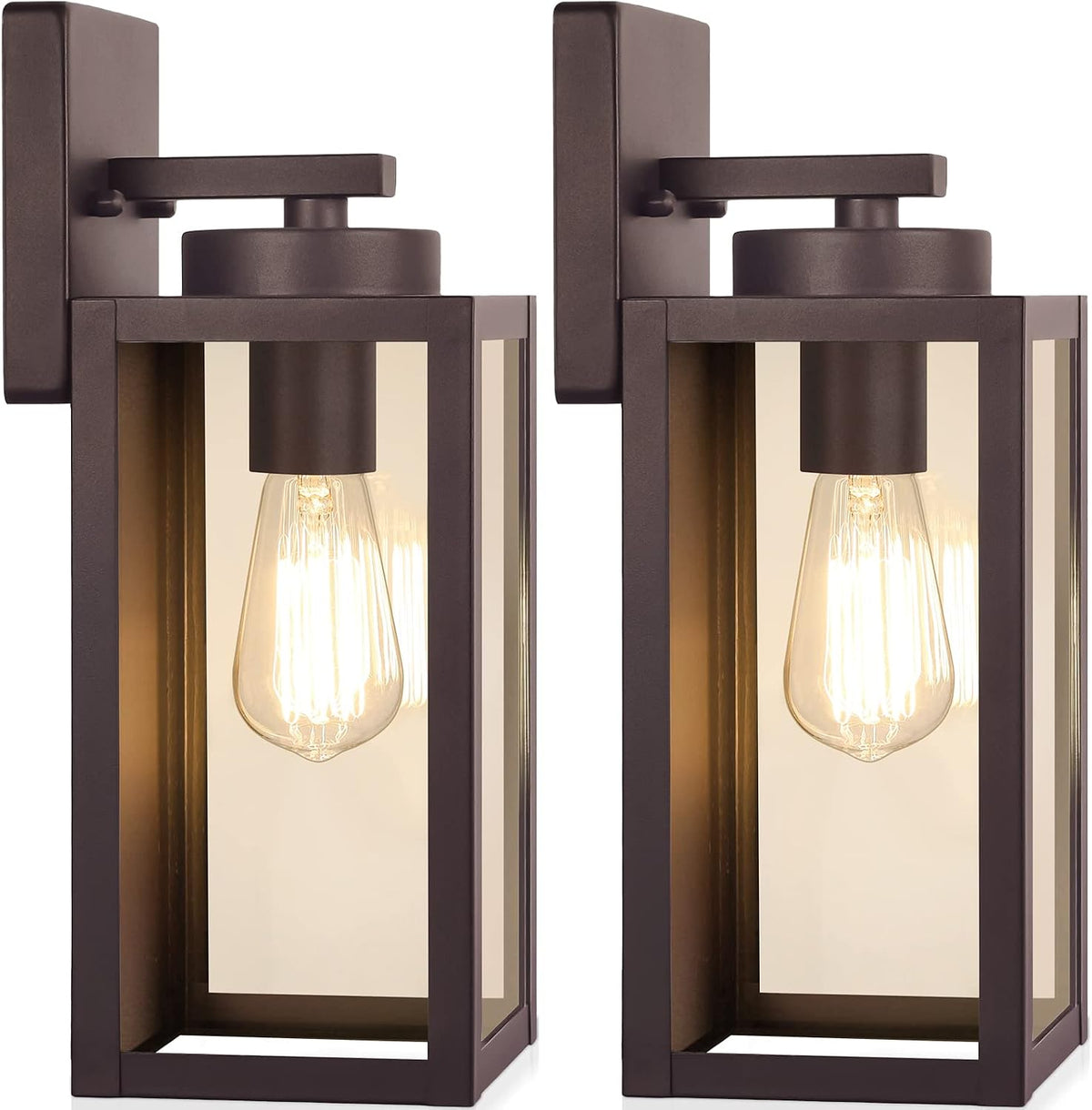 Apliques de pared para exteriores BesLowe, faroles de pared impermeables para exteriores, apliques de porche marrones con casquillos E26, luces exteriores modernas para patio, puerta principal y entrada, paquete de 2