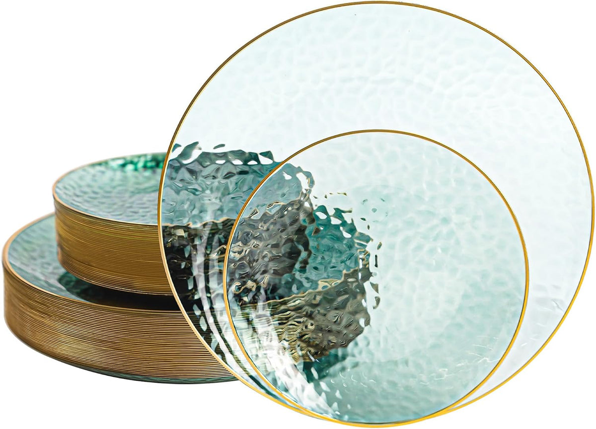 Platos Plástico Verde y Dorado Brolifon Pack 80 – Desechables Resistentes para Cena y Postre en Fiestas, Bodas y Eventos