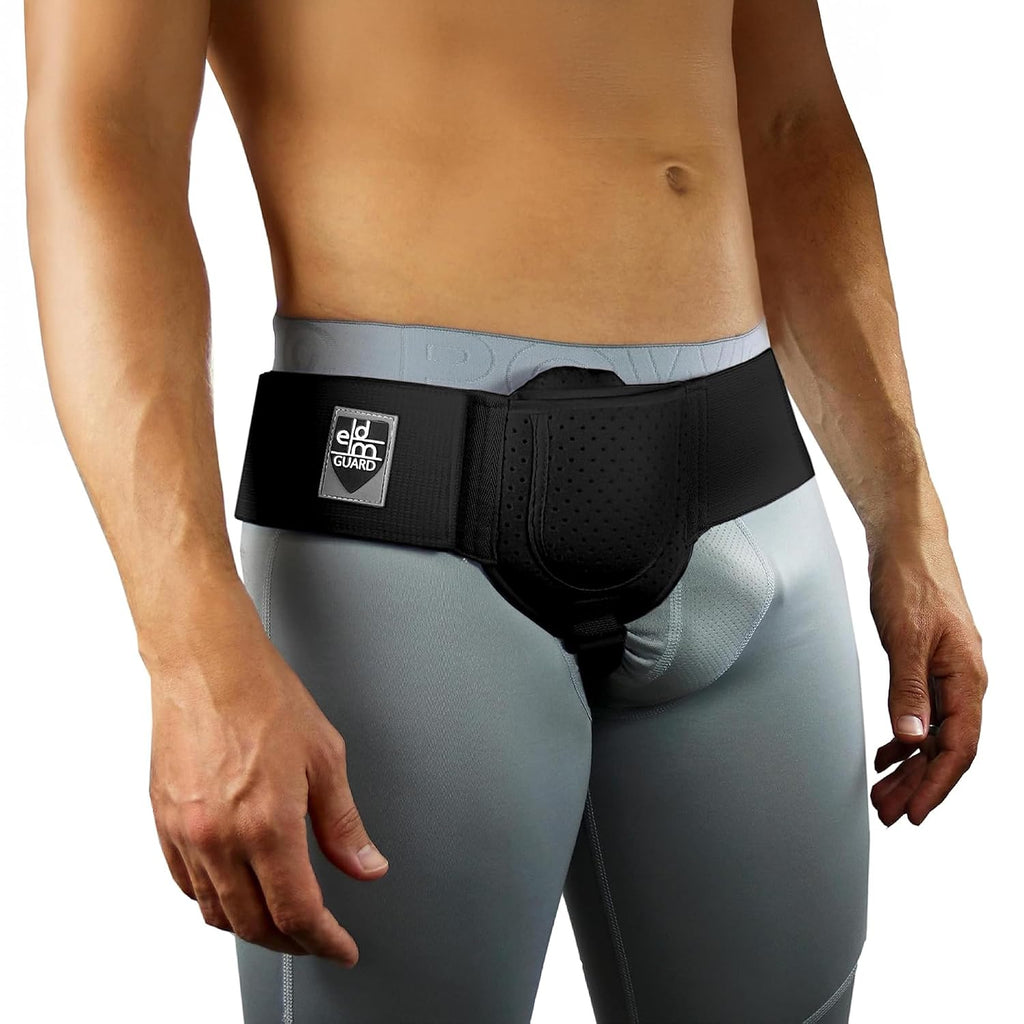 Cinturón de soporte para hernia inguinal Everyday Medical para hombres | Se adapta al lado izquierdo o derecho | Faja de soporte postoperatoria para hombres y mujeres para hernias inguinales | Correa ajustable para la cintura | Negro, S/M