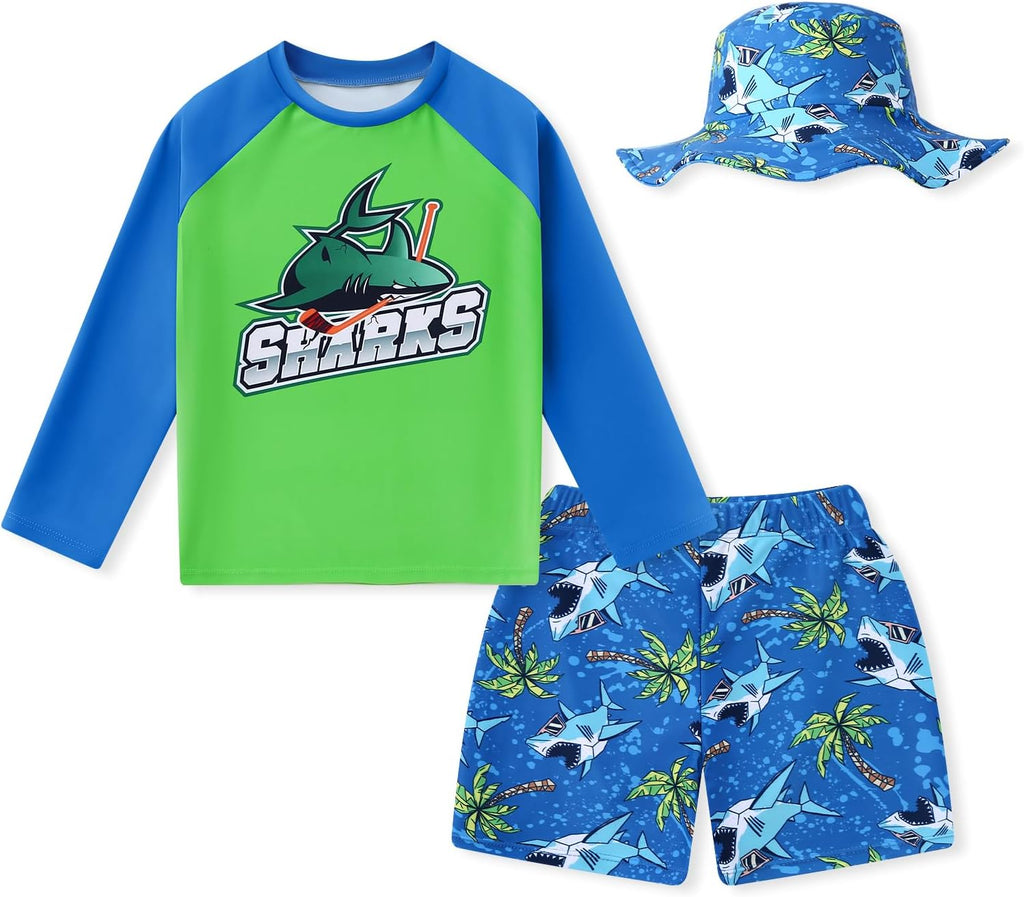 Traje de Bano con Proteccion Solar para Ninos | Manga Larga Rash Guard | Set de Bano Talla 7-8