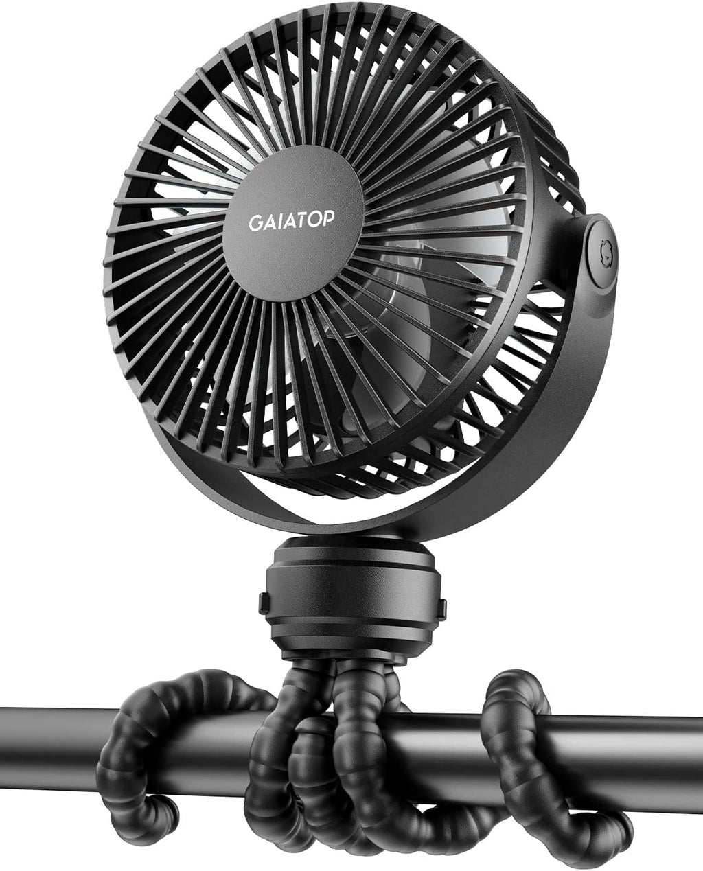 Gaiatop Mini Ventilador Portátil para Coche de Bebé | A Batería, con Clip, 3 Velocidades Recargable, Rotación 360 grados y Trípode Flexible | Negro