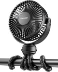 Gaiatop Mini Ventilador Portátil para Coche de Bebé | A Batería, con Clip, 3 Velocidades Recargable, Rotación 360 grados y Trípode Flexible | Negro
