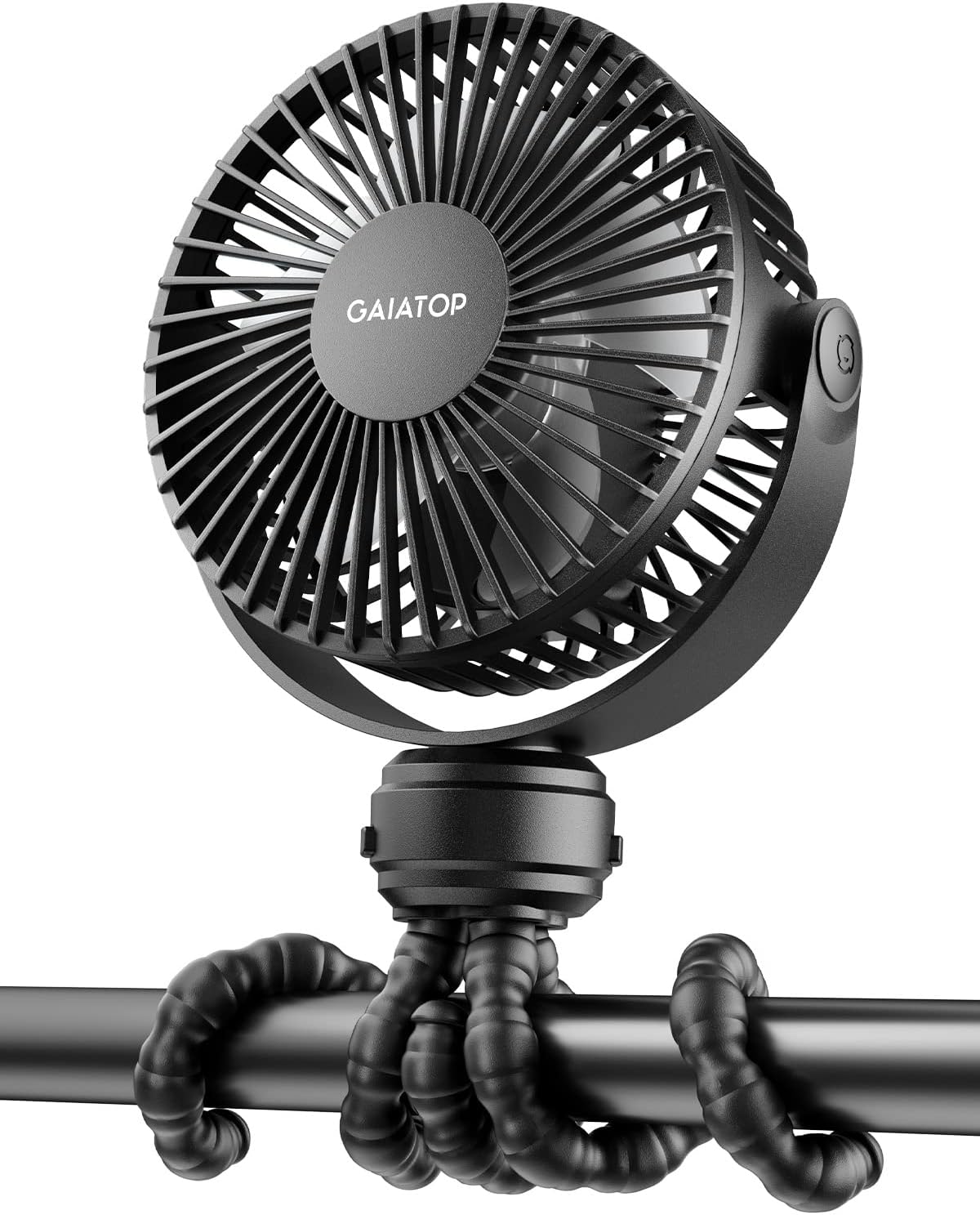 Gaiatop Mini Ventilador Portátil para Coche de Bebé | A Batería, con Clip, 3 Velocidades Recargable, Rotación 360 grados y Trípode Flexible | Negro