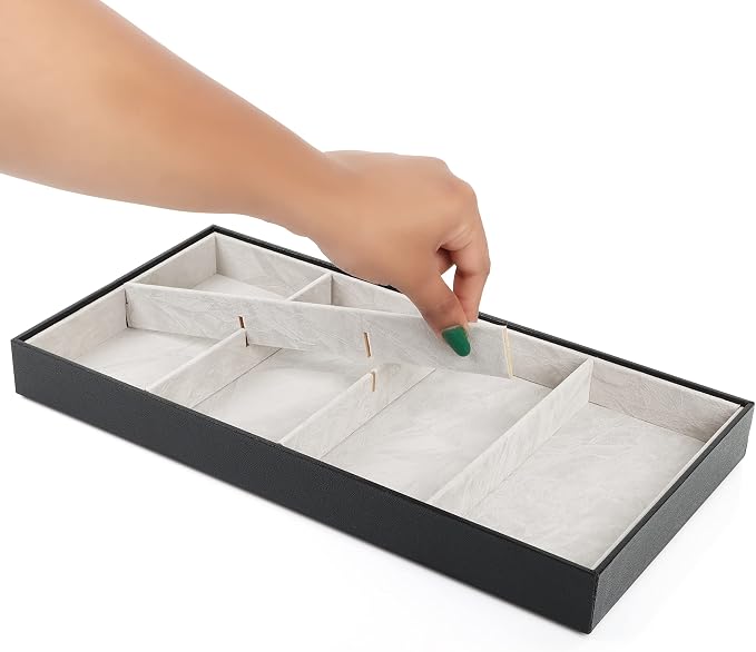 Belle Vous Organizador de Joyas Pack x3 – Bandejas de Cuero Negro para Cajón