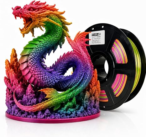 Filamento de ácido poliláctico (PLA) de 1/16" (1.75 mm) para impresora 3D, seda arcoíris de caramelo S3, multicolor, peso neto de 2.2 lbs (1 kg), precisión +/-0.05 mm