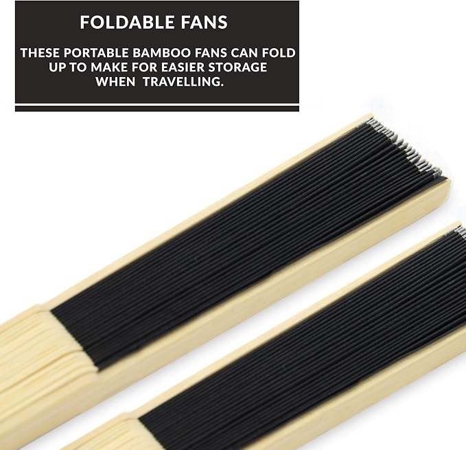 Ventiladores plegables de bambú japoneses – Pack de 10 | Abanicos de mano de papel negro