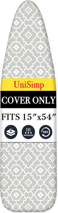 UniSimp Ironing Board Cover and Pad 15"x54" Extra Thick Natural Cotton, Scorch and Stain Resistant Padding, Standard Size Iron Board Cover with Fasteners Heavy Duty Elastic Edge, Heatproof Geometric