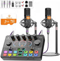 Paquete de equipo para podcast para 2 personas, mezclador de audio con tarjeta de memoria de 8 GB y micrófonos dinámicos, RGB, grabadora integrada, botón de personalización, estéreo para grabación de voz, podcasting, cámara de streaming, PC, teléfono