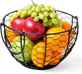 Cesta redonda de alambre para frutas, cuenco de frutas negro para cocina con asa, almacenamiento para el hogar, verduras, huevos, aperitivos, decoración de artículos para el hogar