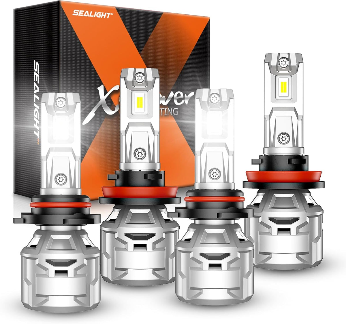 Bombillas SEALIGHT 9005 H11 de 60000 lúmenes, luz blanca fría de 6500 K. Faros antiniebla 9005 H11 con ventilador de refrigeración de 15000 RPM, vida útil ultralarga de 60000 horas, Plug-N-Play, paquete de 4.
