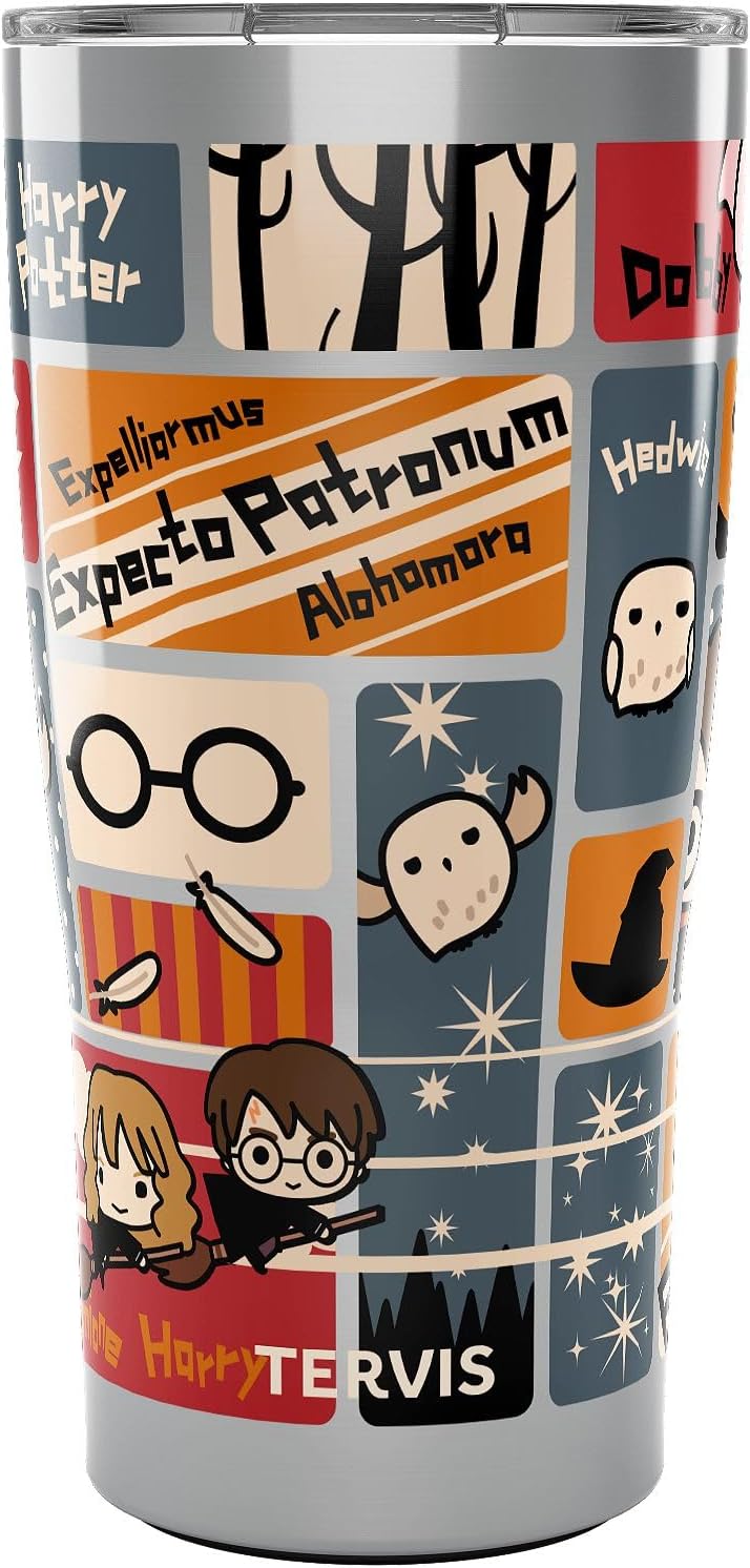 Tervis Traveler Harry Potter Charms Tiles Triple Walled Insulated Tumbler Travel Cup Keeps Drinks Cold & Hot, 20oz, Stainless Steel