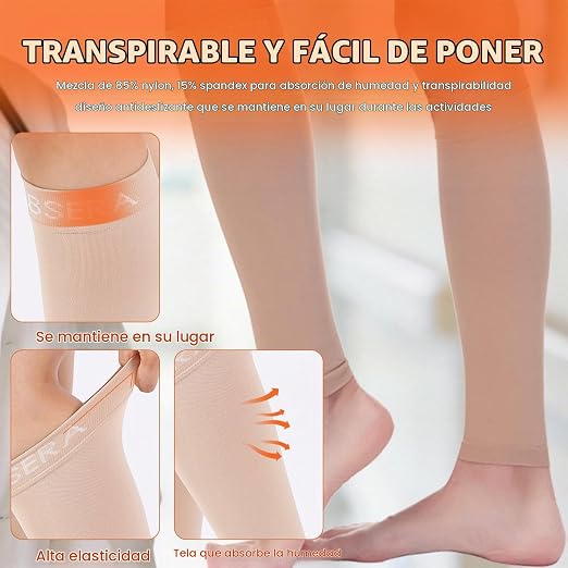 BSERA Mangas de compresión para pantorrillas para mujer, 2 pares de 20-30mmHg, calcetines de compresión sin pies para hinchazón, espinillas y venas varicosas