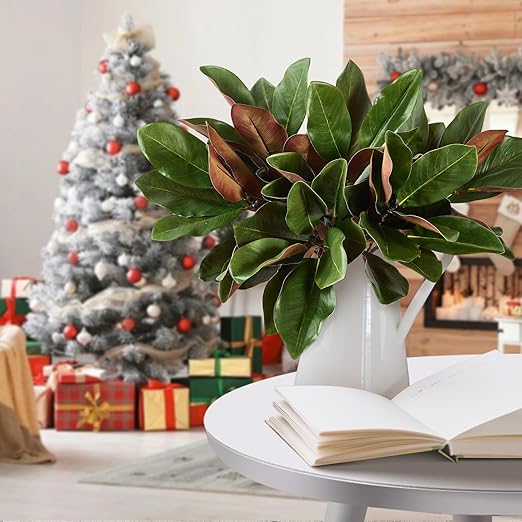 Ramas artificiales de magnolia de 56 cm (22 pulgadas), paquete de 4, tacto real, para interiores y exteriores, para rellenar jarrones, arreglos florales para bodas y el hogar.