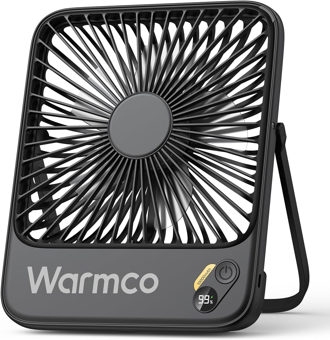 Ventilador portátil de viaje Warmco de 10000 mAh, 7 pulgadas, hasta 24 horas de funcionamiento, ultradelgado, silencioso, recargable, con pantalla digital, ideal para camping, oficina, dormitorio y cruceros.