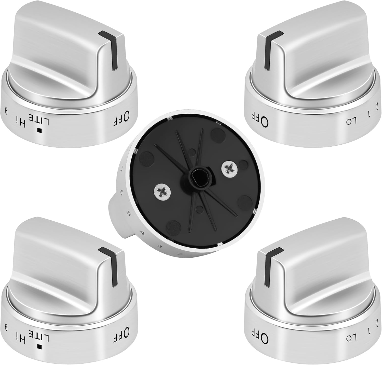 PANDEELS Stainless Steel WB03X24818 Knob for GE Stove - Gas Range Burner Control Knobs Replace 4363588 AP5989029 PS11729081 EAP11729081, Pack of 5 (Not Universal) | Upgraded