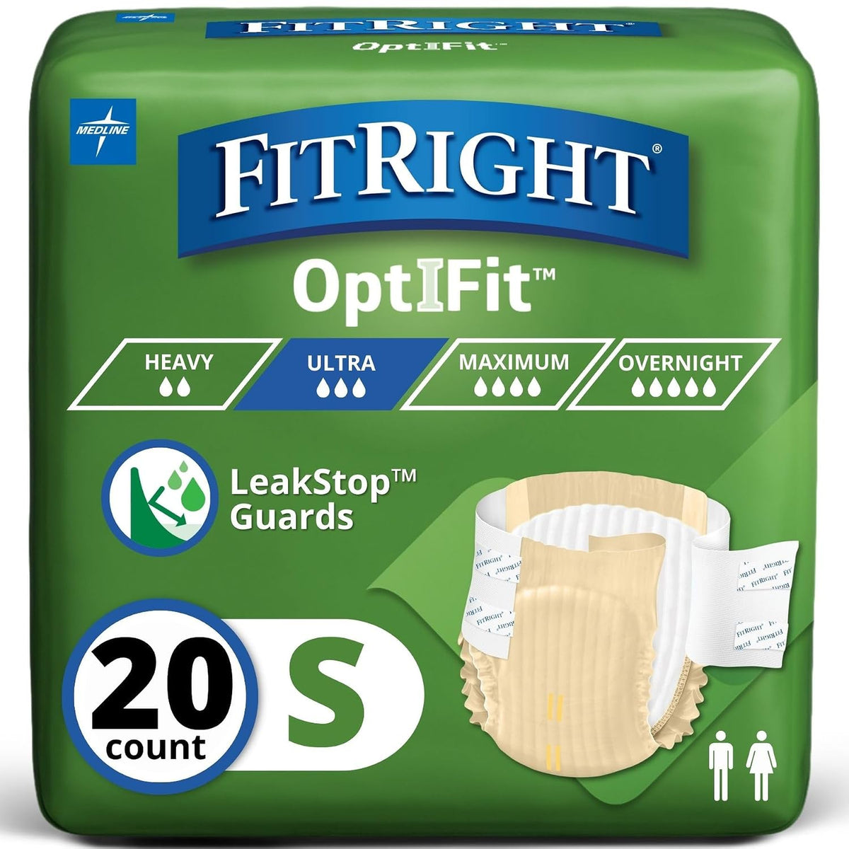 FitRight Panales para Adultos Absorcion Ultra Pesada | Talla S (Cintura 51-81cm) | 20 Unidades OptiFit contra Fugas