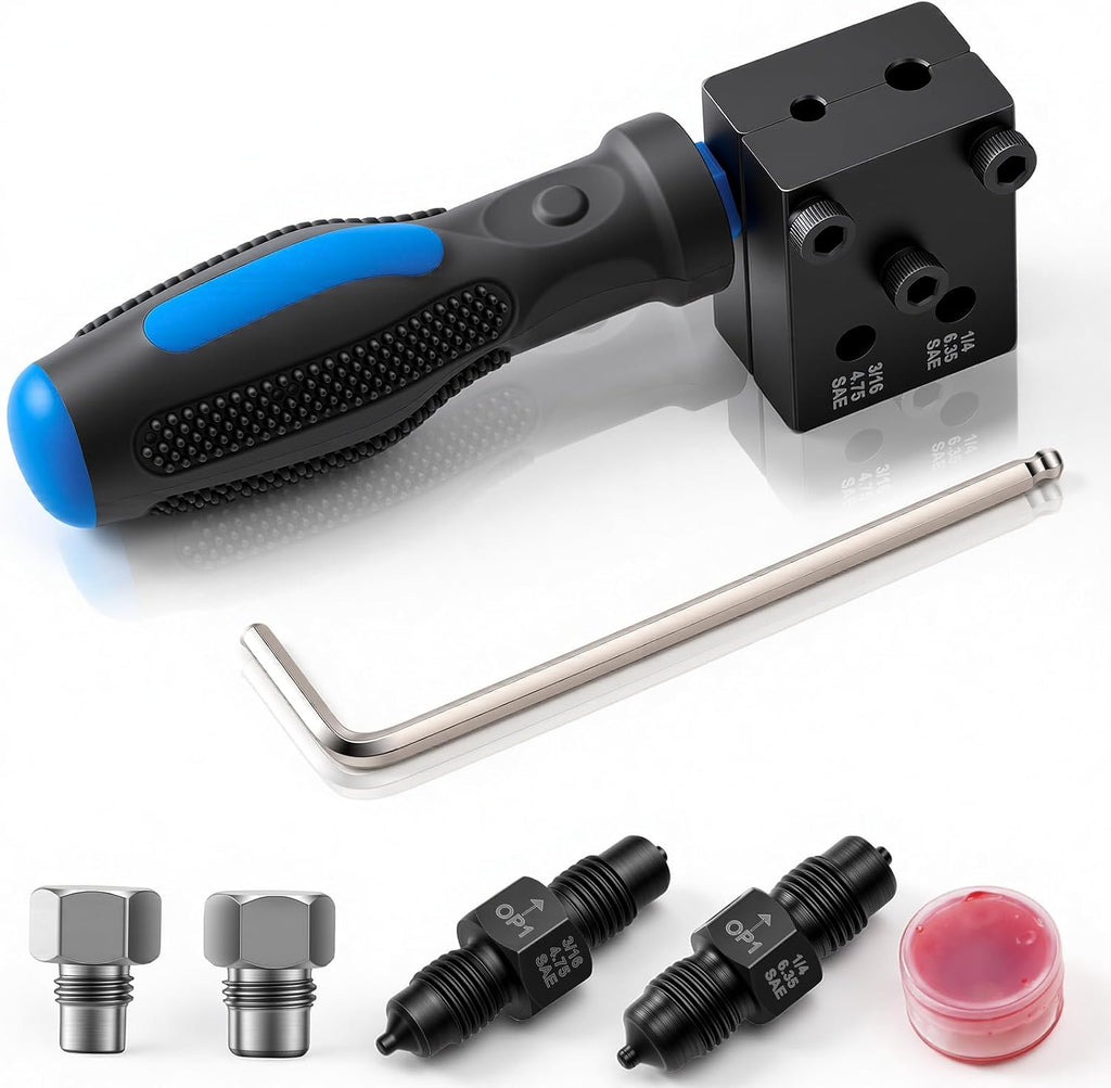 USADO-Kit de herramientas para abocardar líneas de freno wutapao, herramienta de doble abocardado SAE de 3/16" y 1/4" para líneas de freno, crea abocardados simples, dobles y de burbuja para líneas de freno e hidráulicas de vehículos (7 piezas)