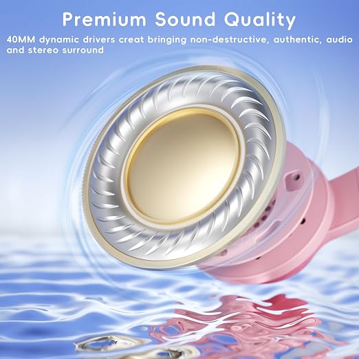 Auriculares con cable Candy Bila para niños con micrófono, limitador de volumen de 85/94 dB, para niñas y niños, color rosa claro.