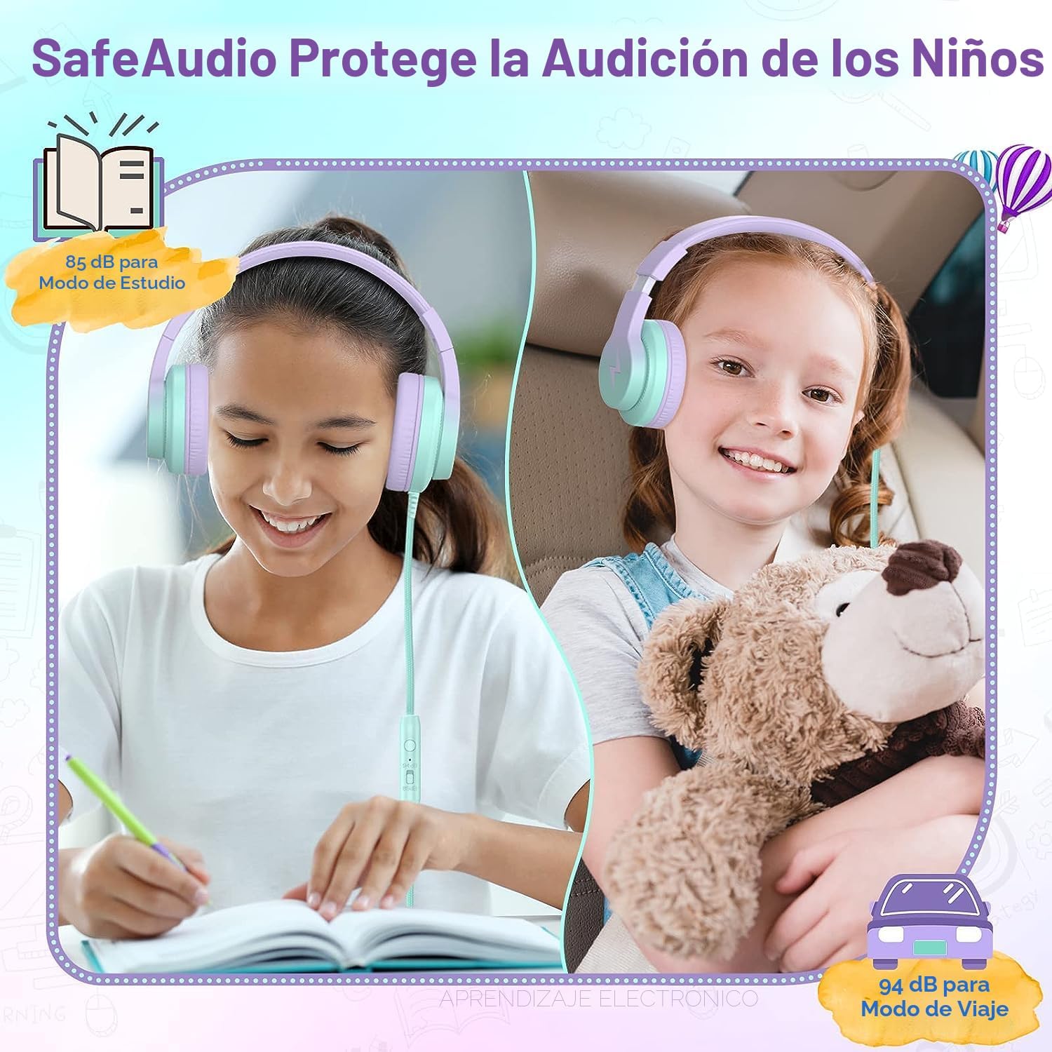 Candy Bila - Auriculares infantiles con cable, auriculares de diadema con micrófono para niños