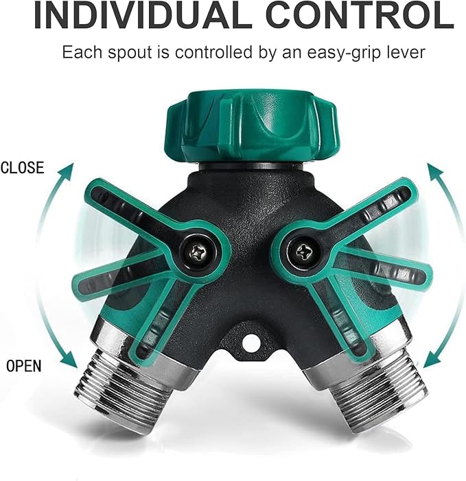 Divisor de Manguera de Jardín 2 Vías | Conector en Y con Llave de Cierre Individual