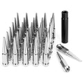 DYNOFIT 14mmx1.5 Spike Lug Nuts, 32PCS Chrome M14x1.5 Lug Nut, 4.4 inch Tall Closed End Nuts with 1 Socket Key Compatible with Chevy Silverado 1500 GMC Sierra 2500 3500,F250 F350 2003