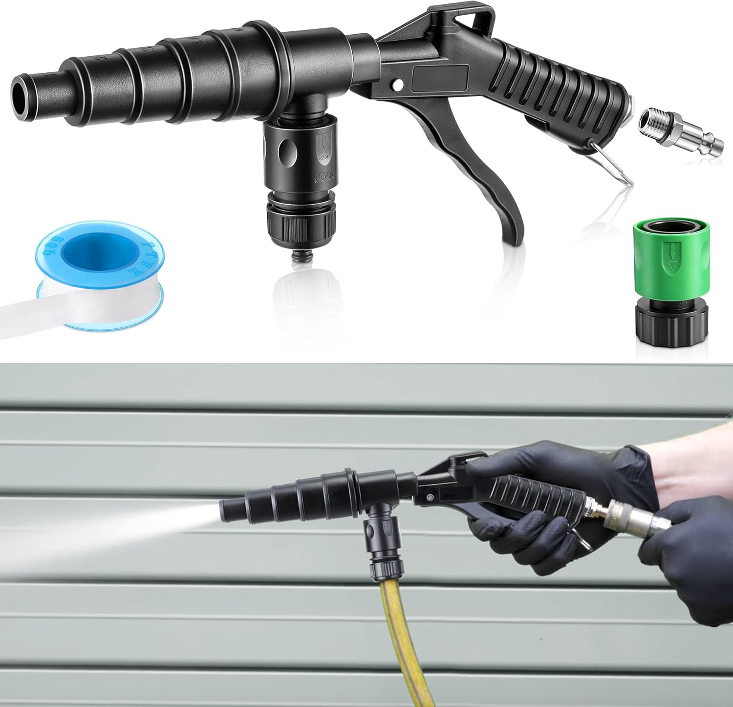 Gulfmew Coolant System Flush Gun, Lever Action Heater Core Flush Kit, Radiator/Cooling System Flusher, Air and Water Combo Flushing Set with Nozzles for 19-40 mm Hoses