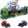 Camión Agrícola de Juguete 25.6" | Plataforma con 2 Tractores, Luz y Sonido, Fricción, Niños 3-8 Años