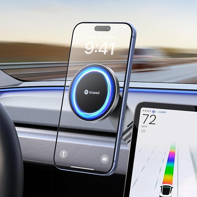 VICSEED Soporte Magnético para Teléfono Tesla Model 3 y Model Y – Imán Ultra Potente, Plegable, Compatible con MagSafe y Todos los Teléfonos