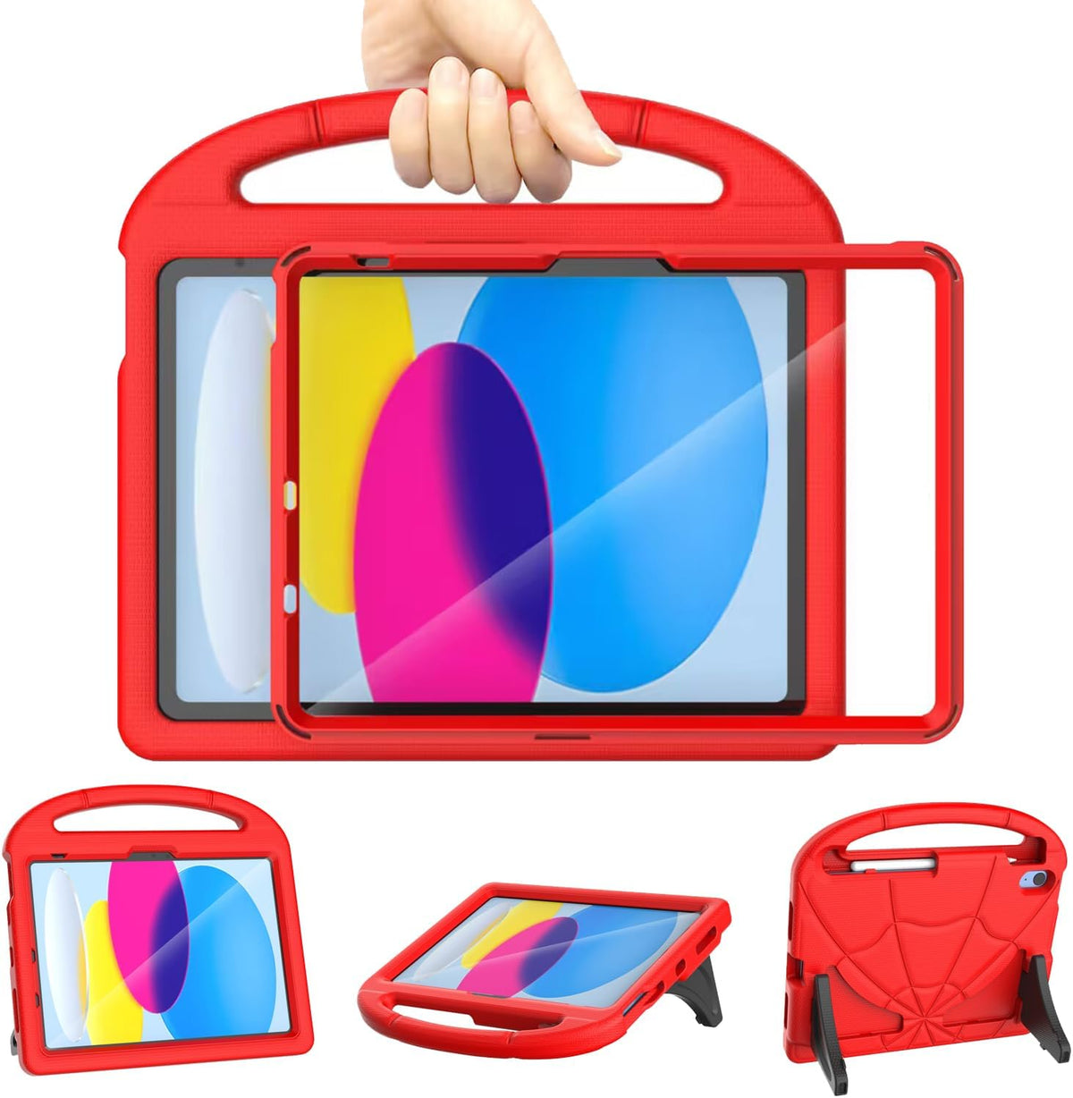 Sanyetral Funda para Ninos iPad A16 11 Pulgadas 2025 / iPad 10 Generacion 10.9 Pulgadas 2022 | Ligera Antigolpes con Protector de Pantalla, Portalapiz, Asa y Soporte Rojo