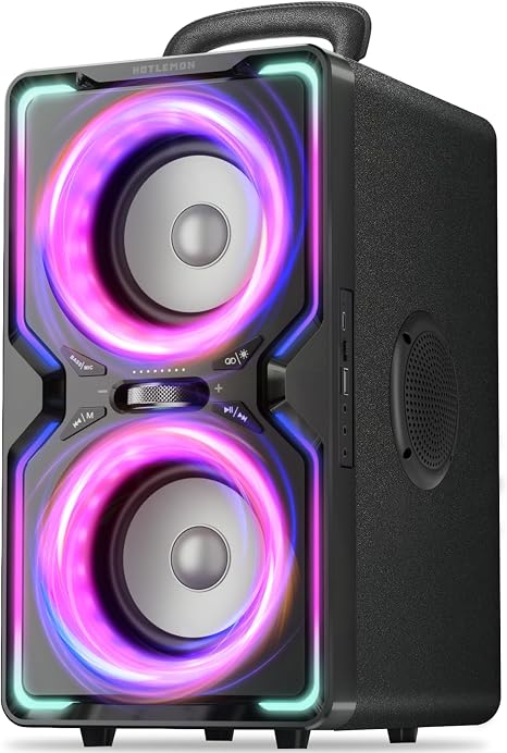 Hotlemon Altavoz Bluetooth grande: 240 W pico potente sonido fuerte con graves profundos, tiempo de reproducción de 15 horas, carga rápida, TWS, altavoces inalámbricos portátiles para exteriores, fiesta, playa, patio trasero, hogar, exterior (negro)