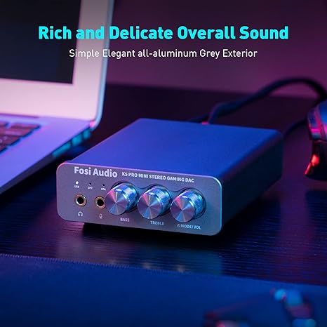 DAC y Amplificador de Audífonos Fosi Audio K5 Pro — Hi-Fi Estéreo para Gaming, PS5, PC, MAC — USB-C, Óptico, Coaxial a RCA/3.5mm