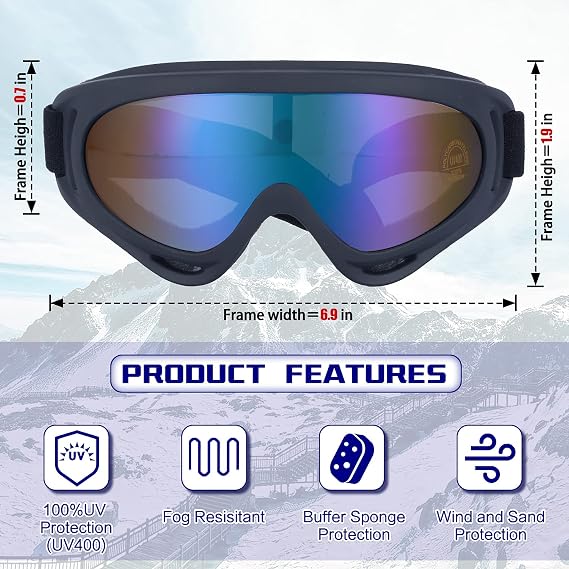 Dizywiee Paquete de 2 gafas de esquí para niños, gafas de snowboard para adultos, jóvenes, adolescentes, niños y niñas, gafas de deportes de nieve de invierno