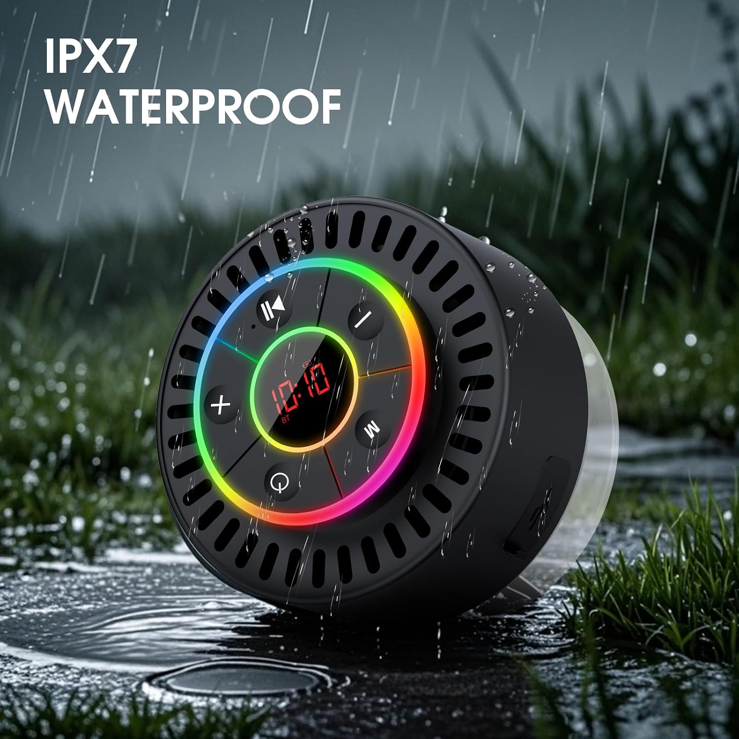 Altavoz Bluetooth, altavoz de ducha IPX7 impermeable, altavoces Bluetooth inalámbricos con graves intensos, altavoz portátil con luz LED, ventosa, tiempo de reproducción de 8 horas, para baño, fiesta
