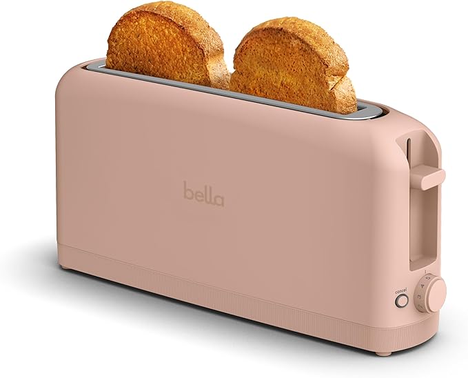 BELLA - Tostadora de 2 ranuras delgada, Fits-anywhere™ Utensilios de cocina, control de 6 niveles de tostado con botones de recalentar y cancelar, para pan de masa madre, ranura larga de 25 cm