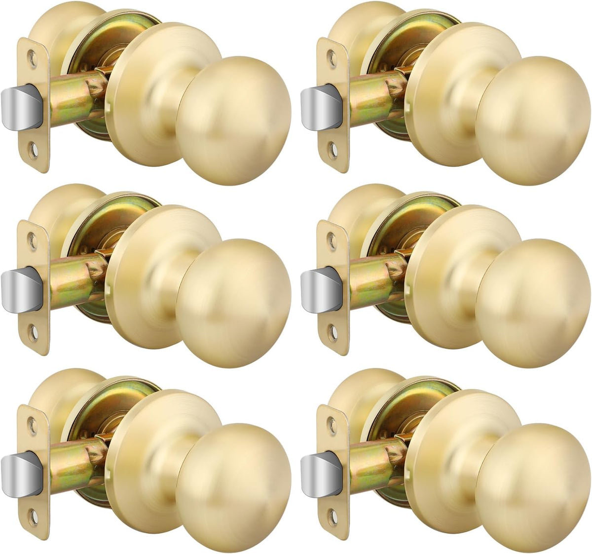 Perillas de Puerta Goldenwarm Dorado | Perillas de Paso para Closet y Pasillo | Oro Cepillado sin Cerradura | Paquete de 6