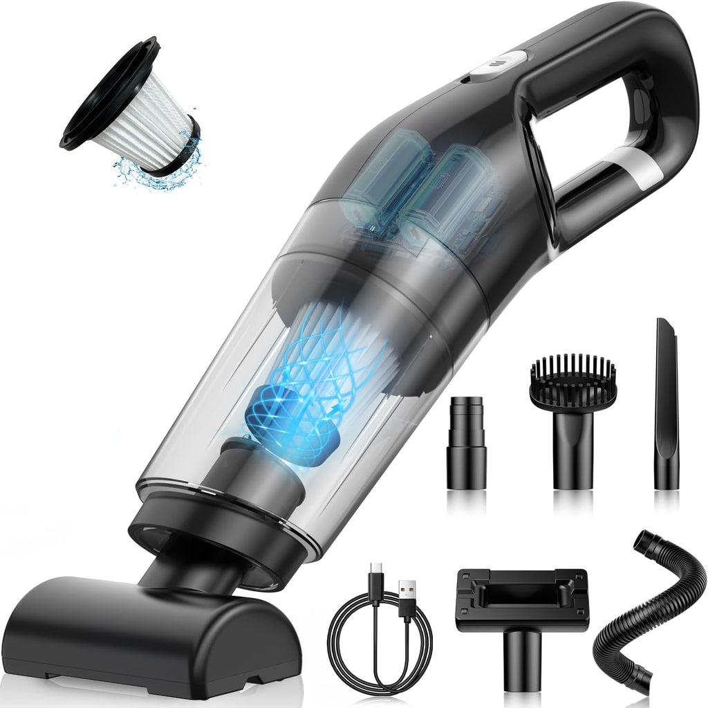 EL SET INCLUYE UN SOLO FILTRO Y FALTA UNA PIEZA-MZHSMZHR Aspiradora de Mano Inalambrica 26,000 Pa | Portatil Recargable para Auto, Hogar y Pelo de Mascotas (Negro)