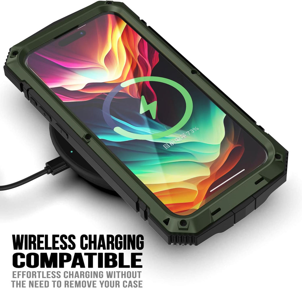 Simicoo Compatible with iPhone 15 Pro Max Metal Case with Screen Protector Camera Protector Military Rugged Heavy Duty Shockproof Case with Metal Kickstand Full Body Tough Dustproof Case(Green)