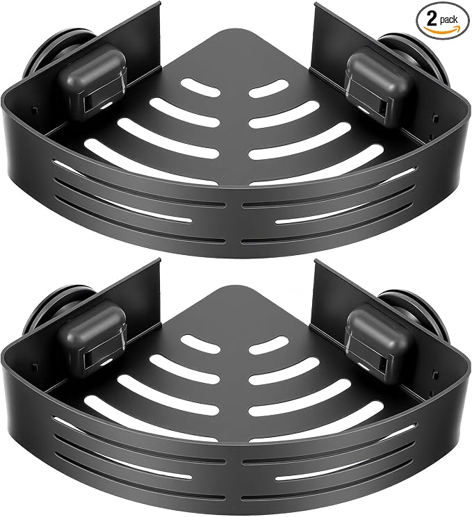 Estante esquinero para ducha Vlmiuk con ventosa, paquete de 2 estantes esquineros triangulares para ducha, organizadores y almacenamiento para baño sin necesidad de taladrar, estante de ducha impermeable y extraíble para baño.
