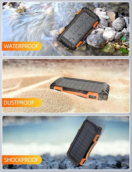 Power Bank con cargador solar - Power Bank de 42800 mAh, cargador portátil, batería externa de 5 V 3,1 A con carga rápida Qc 3.0 y linterna superbrillante integrada (naranja). (Copia)