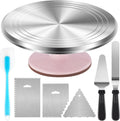 USADO Y SOLO SE INCLUYE LA BASE GIRATORIA-Set de Base Giratoria Kootek de Aluminio para Decorar Pasteles | Base de 12 Pulgadas, Espátula de 12.7 Pulgadas y 3 Alisadores de Acero Inoxidable