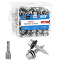 Tornillos para techos metálicos FMhotu n.° 10 de 1 pulgada, 500 unidades, cabeza hexagonal, revestimiento Rustpert, para unir chapa metálica a revestimiento de madera, con arandela de goma EPDM, punta afilada, casquillo hexagonal incluido.