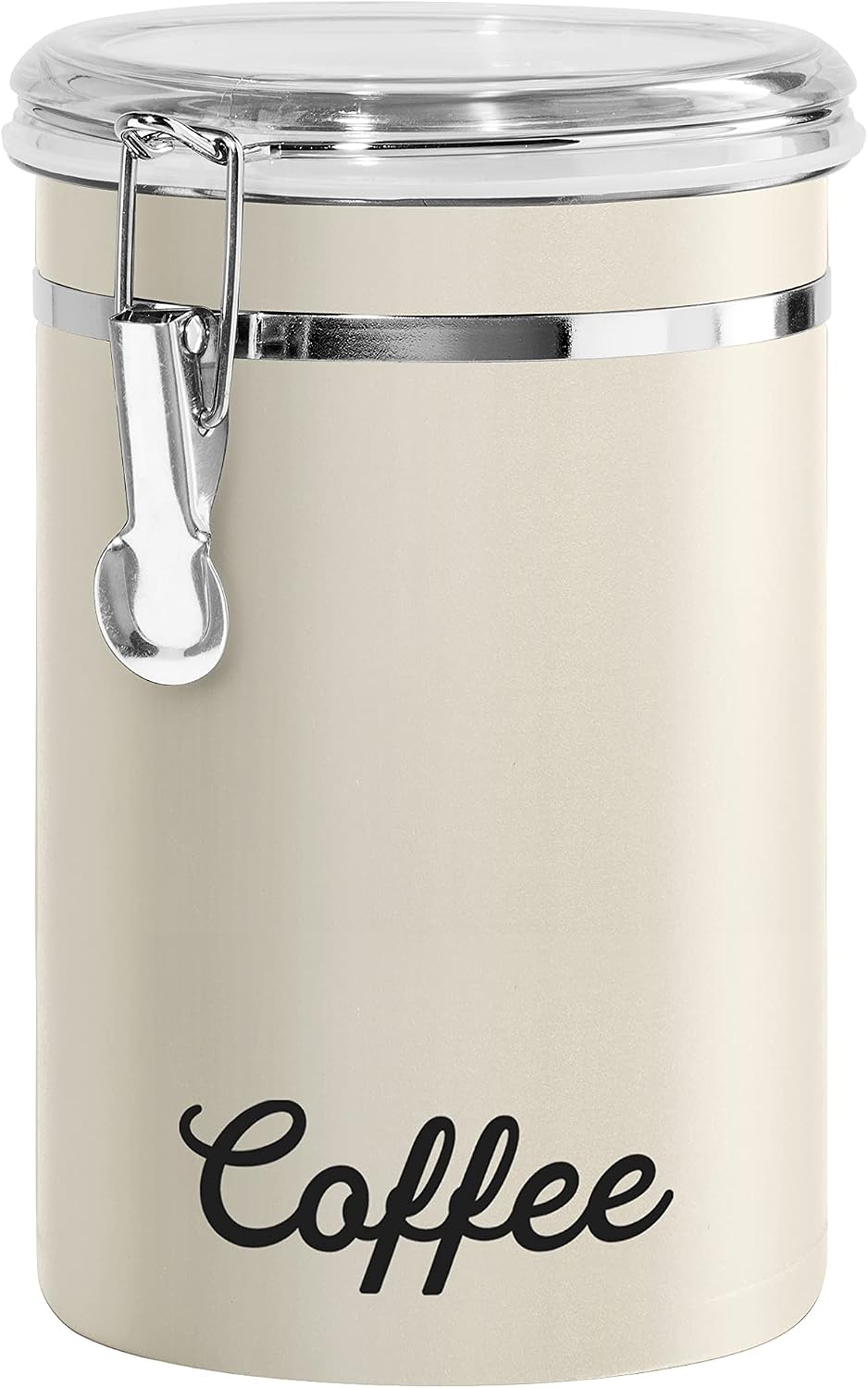 Bote para Café Oggi Acero Inoxidable 1.85 L (62 fl oz) | Tapa Hermética Cierre Abrazadera | Tapa Superior Transparente | Color Gris Cálido | Cocina Despensa | 1 Unidad