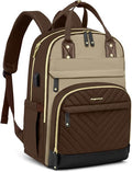 Mochila para laptop para mujer, bolsa de trabajo, mochila de viaje de 15.6 pulgadas con cargador USB, bolsa de libros universitaria, impermeable, linda, casual, mochila de moda para profesores, enfermeras, marrón, caqui