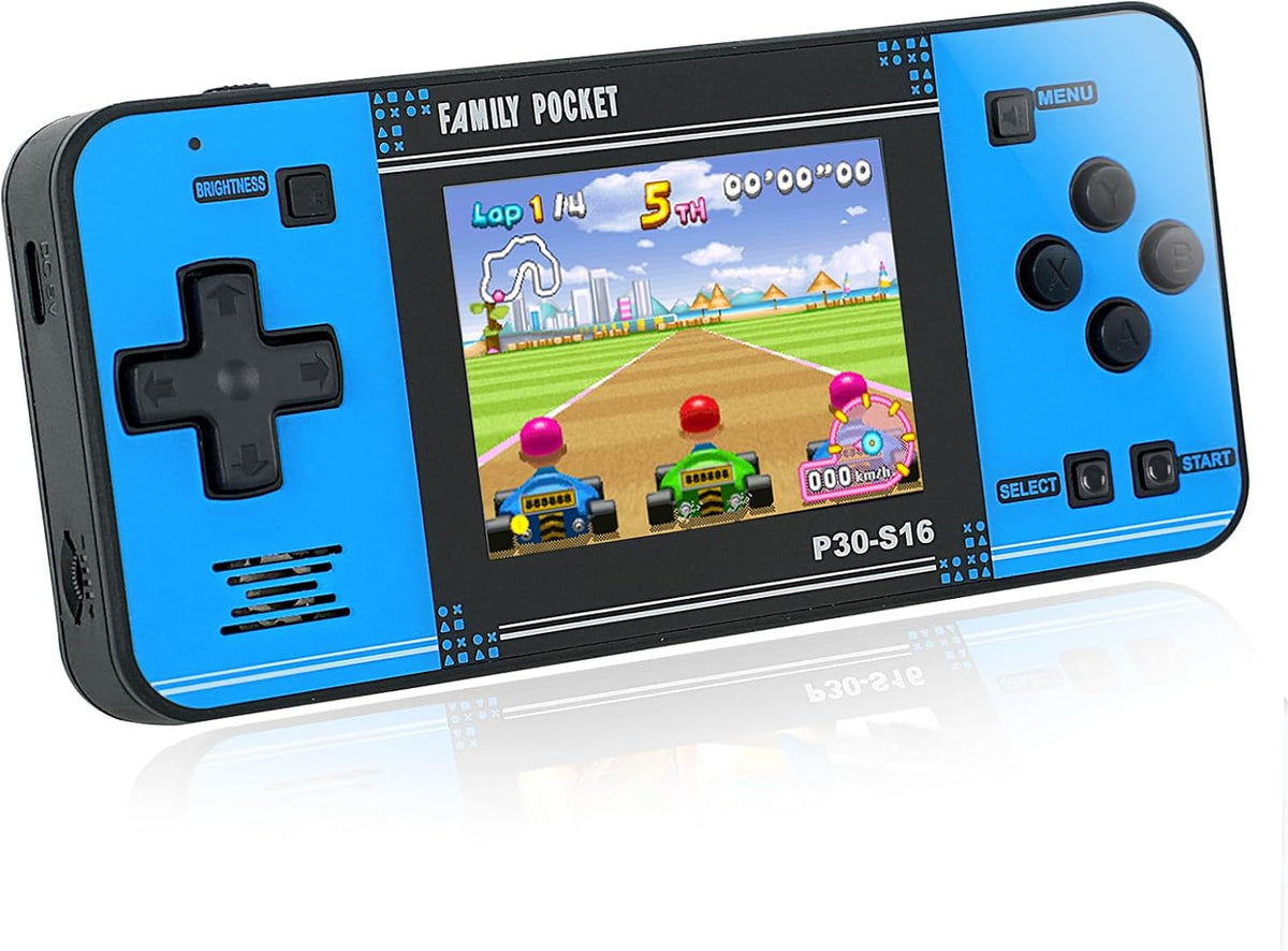 Consola portátil para niños: incluye 220 videojuegos retro precargados, reproductor portátil con batería recargable, pantalla LCD de 3 pulgadas, mini arcade electrónico, ideal como regalo para niños y niñas (negro y azul).