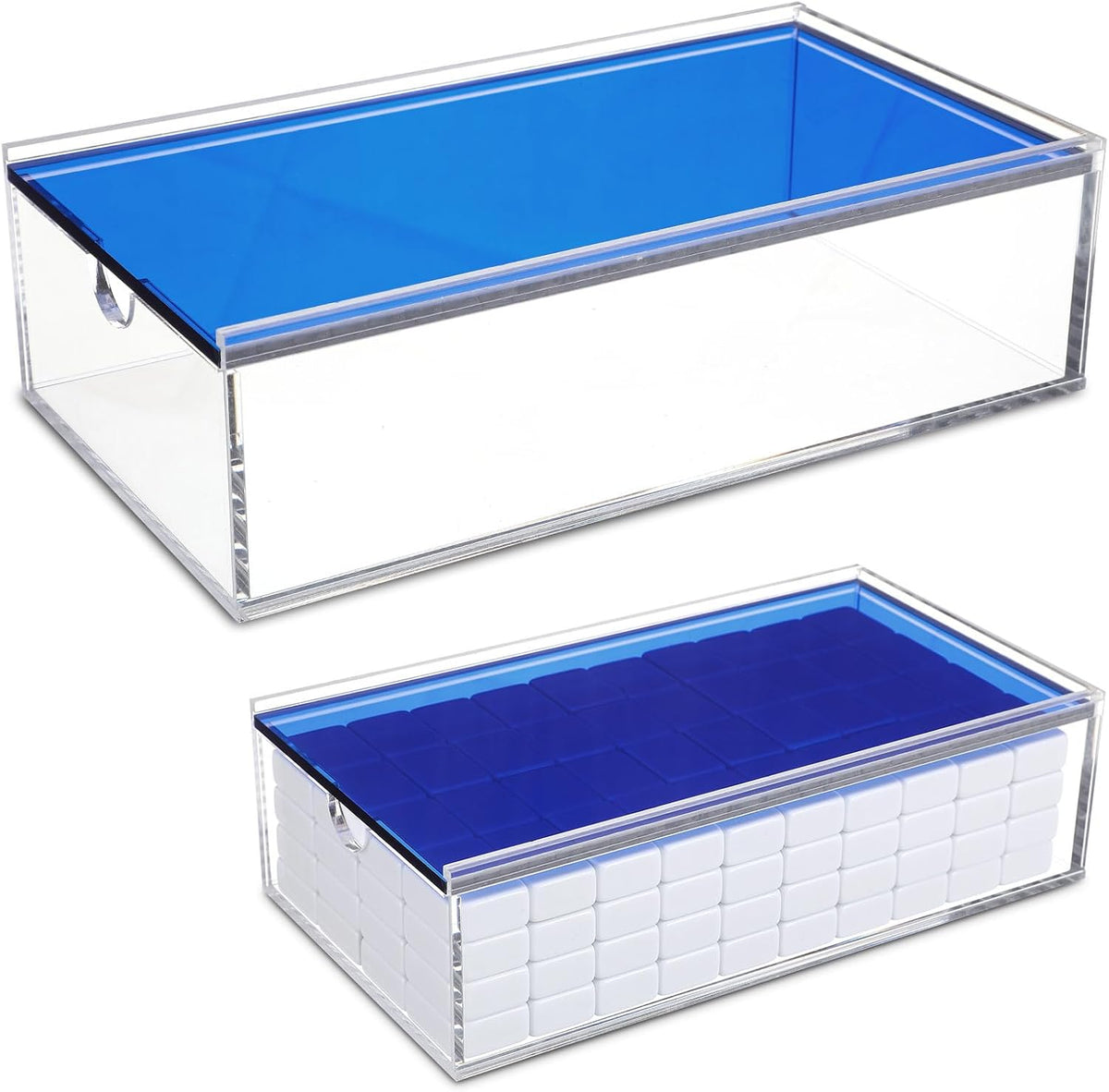 Estuche Acrílico para Mahjong Honeydak, Caja de Almacenamiento Transparente para 160 Fichas de 3 cm (Azul)