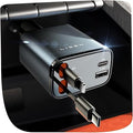 LISEN - Cargador retráctil para automóvil, adaptador de cargador de automóvil USB C de 69 W, carga rápida para iPhone 16, 15, 14, 13, 12, Samsung, gris