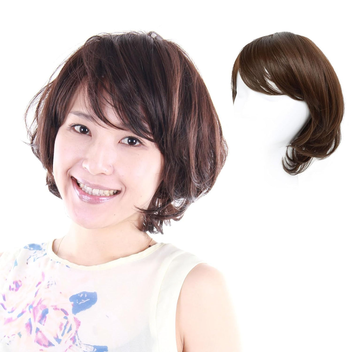 igennki Ideal para la pérdida de cabello por motivos médicos Pelucas de cabello humano de fibra sintética resistente al calor para mujeres asiáticas Peluca corta rizada estilo bob IC2040 IC2040H (cabello humano mezclado + base médica, C9 Marrón natural)