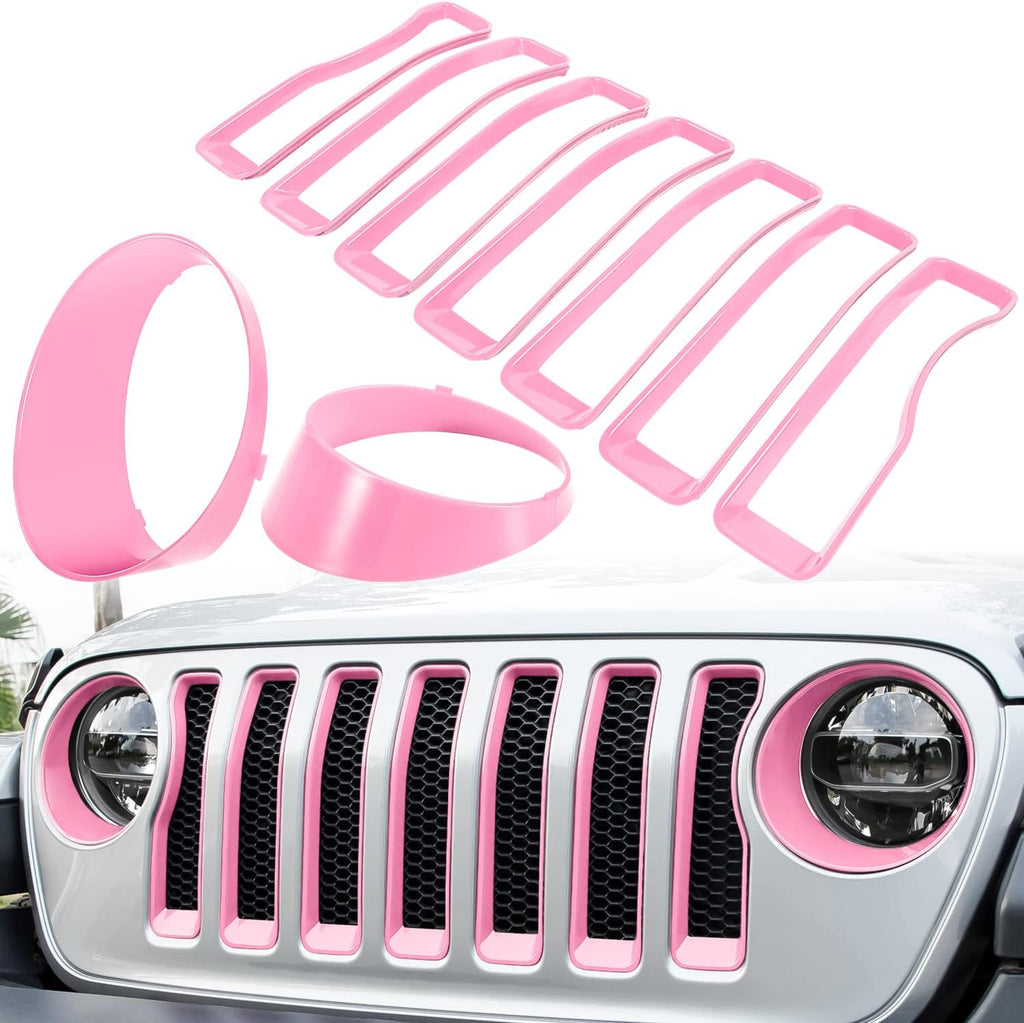 Insertos de Parrilla y Cubierta de Faros para Jeep Wrangler JL Sport 2018-2022 — Color Rosa