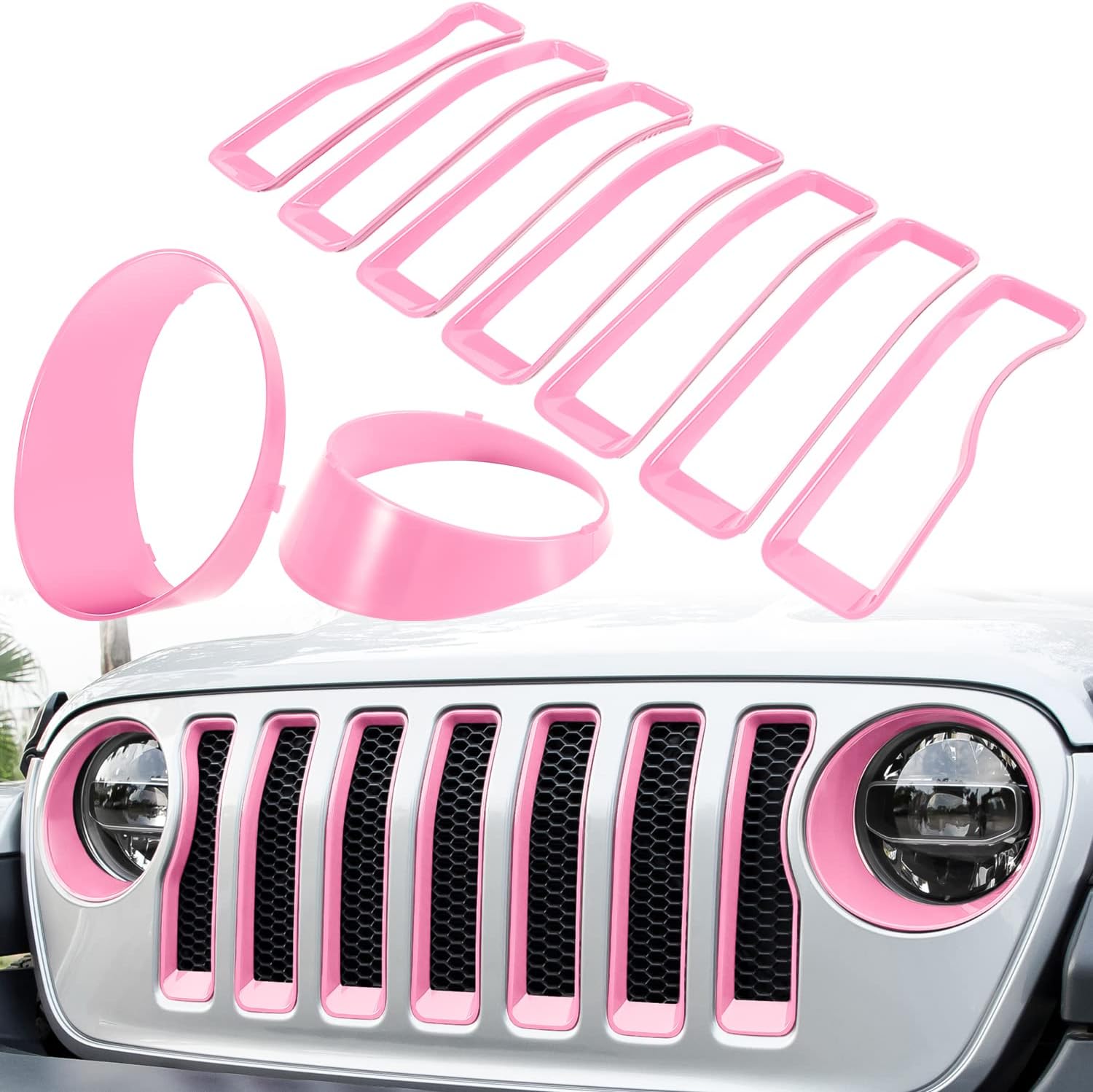 Insertos de Parrilla y Cubierta de Faros para Jeep Wrangler JL Sport 2018-2022 — Color Rosa