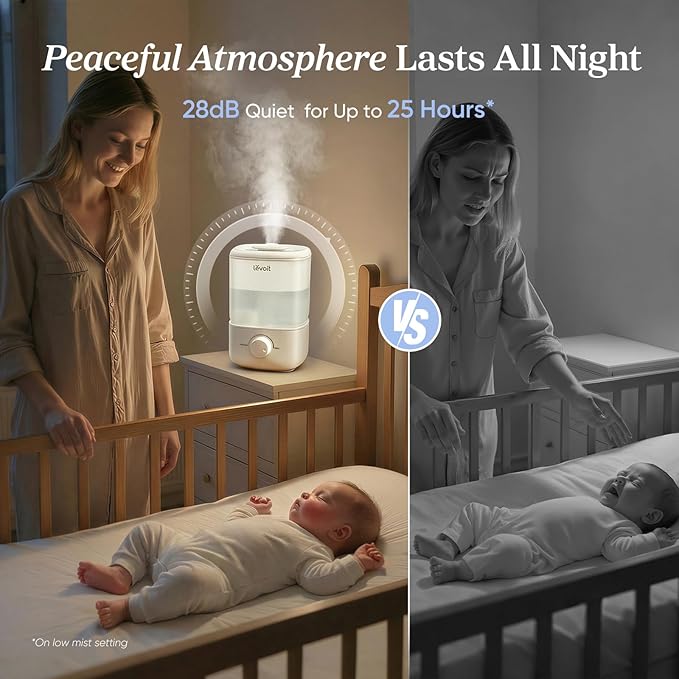 LEVOIT Humidificadores de llenado superior para dormitorio, tanque de 2.5 L para habitación grande, fácil de llenar y limpiar, humidificador de aire silencioso de niebla fría de 28 dB para el hogar